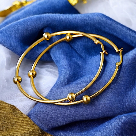 🆕️18K Gold Plated Hoop Earrings 2" | Stainless Steel Bold Statement Jewelry ✨ - Picture 9 of 13